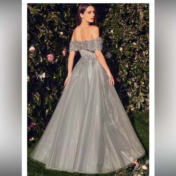 Andrea & Leo Couture
STYLE #MA103  Sz 10 Elegant Off-Shoulder Gray Evening Gown - Picture 11 of 17